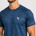 Men’s navy marble performance T-shirt with small white logo