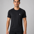 Men’s solid black performance T-shirt with small white logo